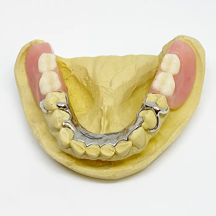 Senior holding a partial denture